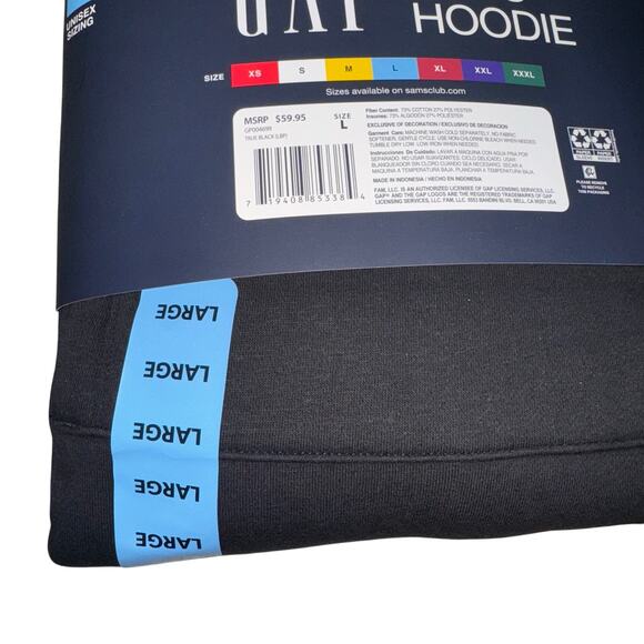 GAP Hoodie Mens Large True Black Logo 1969 Embroidered Pullover Fleece - Picture 12 of 13